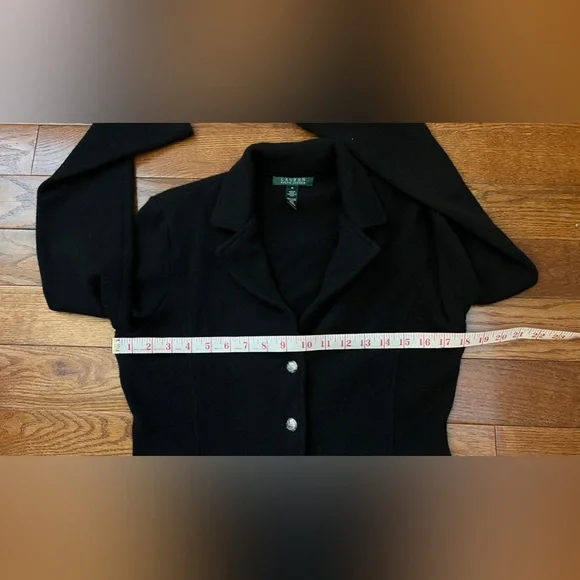 Lauren Ralph Lauren 100% Wool Knit Sweater Blazer Black jacket Sz M - Picture 6 of 9